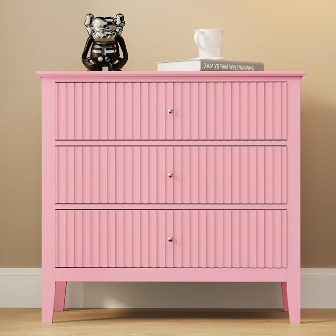 RoyalCraft Fluted 32 inch Wide Nightstand Set of 2, Large Pink Nightstand with 3 Drawer, Modern End Table, Wood Beside Table for Home and Office - Image 7