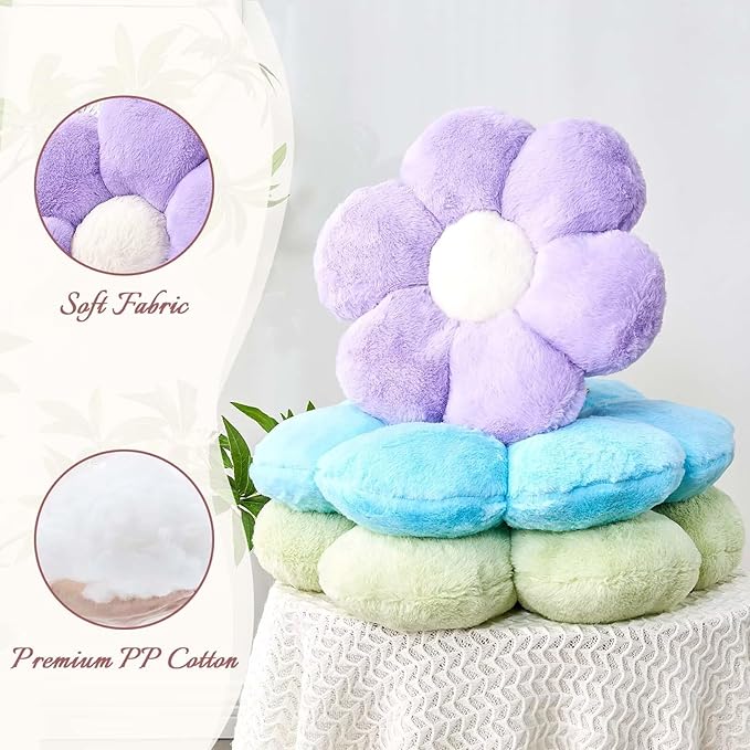 Kcvvcr Lavender Flower Pillow, 17.7" Flower Shaped Plush Decorative Throw Pillow for Bed
