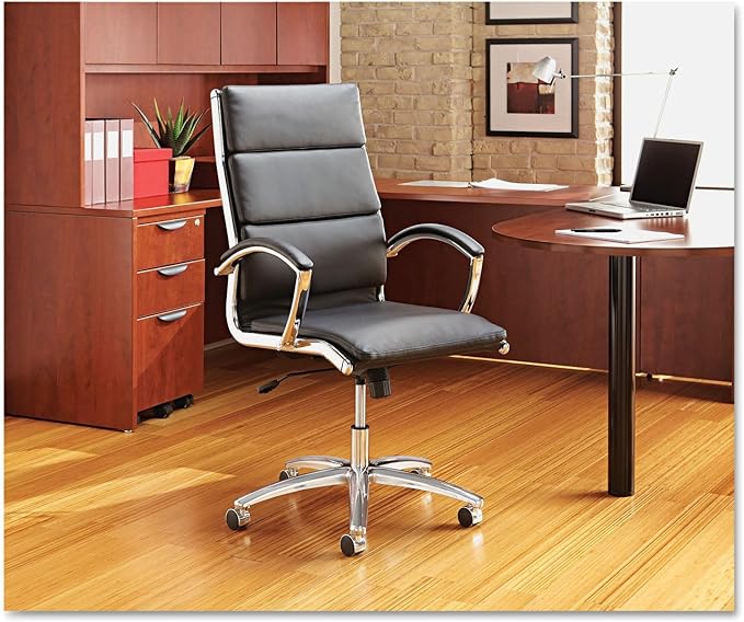 Alera Neratoli Series Mid-Back Swivel/Tilt Chair, Black Leather, Chrome Frame