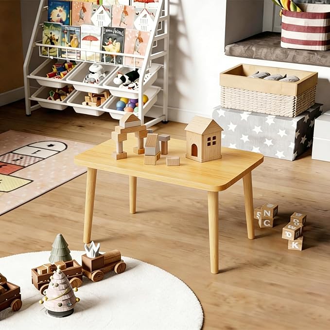 Square Coffee Table Low Table with 4 Solid Wood Sturdy Legs,Floor Table Desk for Sitting on The Floor,19.7"D x 31.5"W x 16"H Inches,Living Room/Toy room Furniture,Rental house Furniture(Natural)