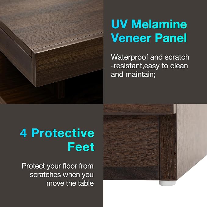 HOMMPA LED Nightstand Set of 2, Night Stand with Wireless Charging Station & USB Ports, High Gloss Bedside Table with LED Light Adjustable Brightness, Smart Nightstand 2 Drawers for Bedroom Walnut - Image 6