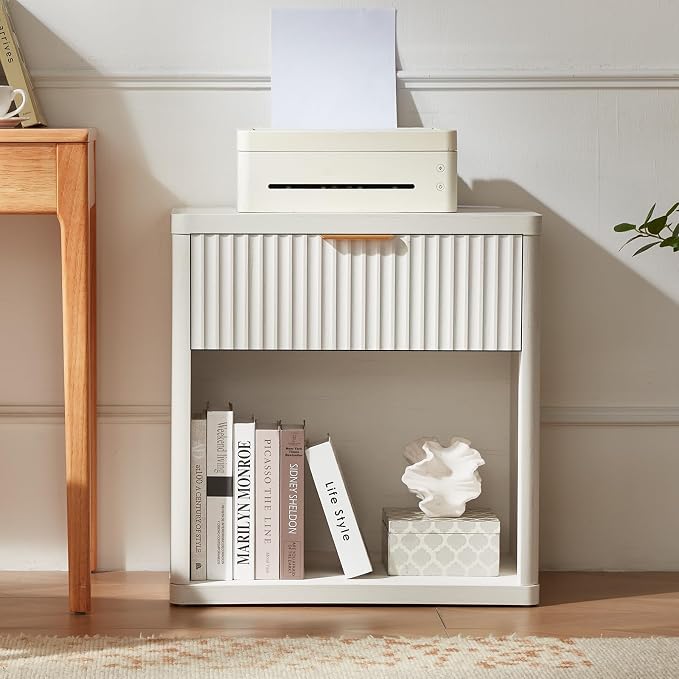 LEYAOYAO Fluted Nightstand with Charging Station, 23" Wide 1 Drawers End Table,White Night Stand with Open Storage Cabinet, Farmhouse Bed Side Tables, Wood Dresser for Bedroom, Living Room, Closet - Image 7