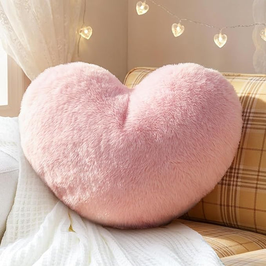 RAINFLOW Decorative Heart Pillow – Throw Pillow for Room Decor, Pink Throw Pillows Plush Faux Fur, Decorative Pillows for Bed Couch Bedroom, Christmas Pillows Gift