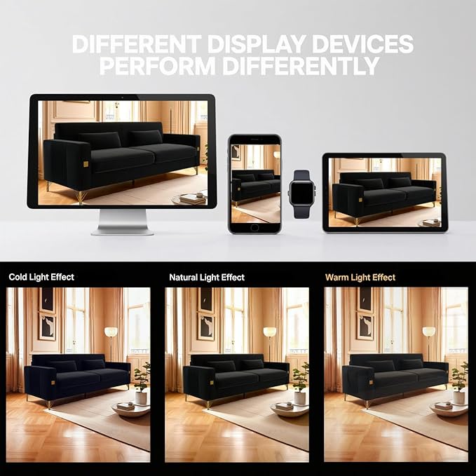 KEIKI 86" Oversized Luxury Velvet Sofa with Armrest and Removable Plush Cushions, Minimalist Gold Accents 3-Seater Couch with Solid Legs, Easy Assembly, for Living Room, Bedroom, Apartment, Black