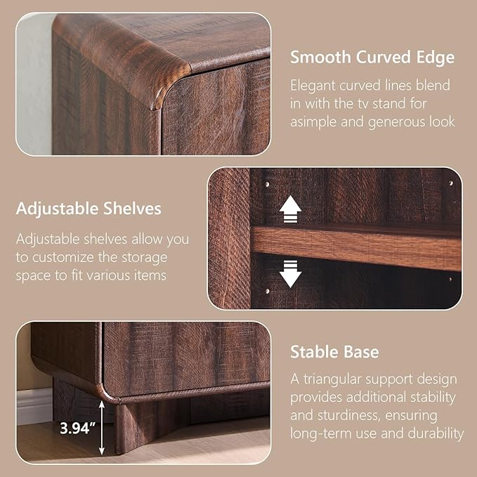 IFGET 70" Modern TV Stand for TVs Up to 80 inches, 30" Tall Entertainment Center with Storage and Adjustable Shelves, TV Console with Curved Profile Design, Media Console for Living Room, Brown - Image 6