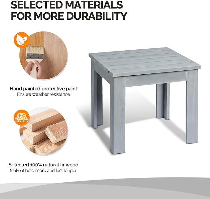 VINGLI Outdoor Wooden Side Table, Square Patio Side Table, Small Outdoor Table for Patio, Backyard, Garden, Poolside, Balcony, Adirondack Conversation End Table (Grey) - Image 5