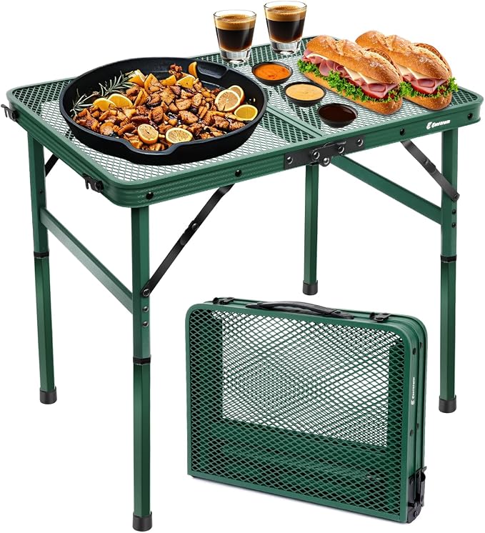 Small 2ft Folding Table with Carry Handle, Adjustable Height 10.6" or 22", Green Metal Mesh, Portable & Compact Indoor/Apartment/Card/Side/Grill Table, 23.6"Lx15.8"W, Lightweight 4 lb, 66 lb Capacity - Image 9