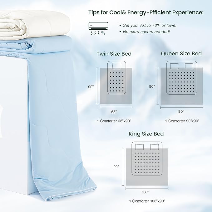 Love's cabin Cooling Comforter Queen Size, Double Sided Cooling Blankets for Hot Sleepers, Q-Max>0.4 Instant Cool-to-Touch, 2X Breathable & Moisture-Wicking, Oeko-TEX Certified, 90"x90" White
