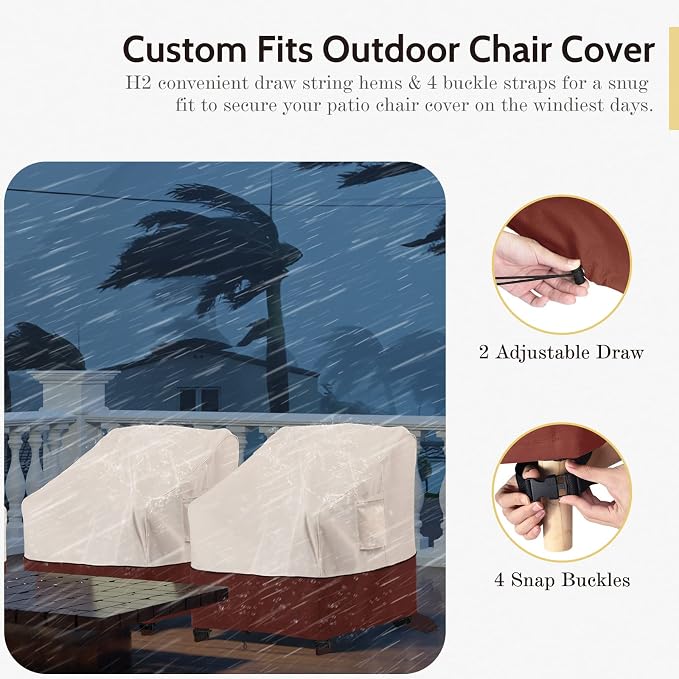 COSFLY Patio Furniture Covers 2 Pack, 600D Waterproof Outdoor Chair Covers for Deep Chairs, All-Weather UV Resistant Protection with Adjustable Straps & Air Vents, Fits up to 32" W x 37" D x 36" H - Image 3