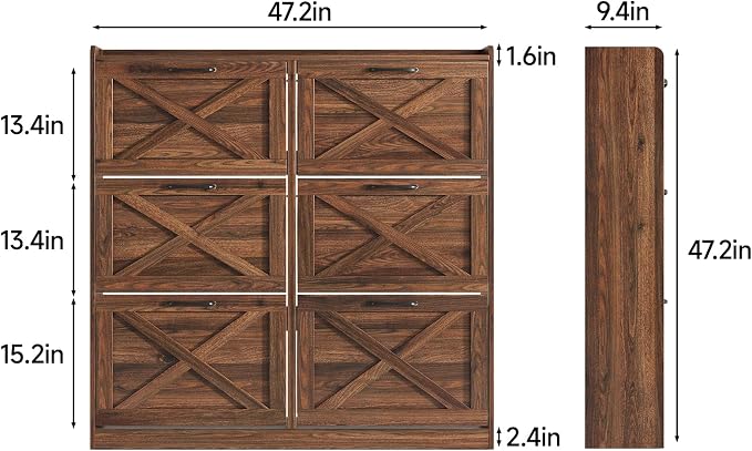 Maupvit Large Shoe Storage Cabinet with 6 Flip Drawers, Freestanding Shoe Organizer with Metal Handles for Entryway, Narrow Shoe Rack Cabinet, Dark Walnut - Image 2