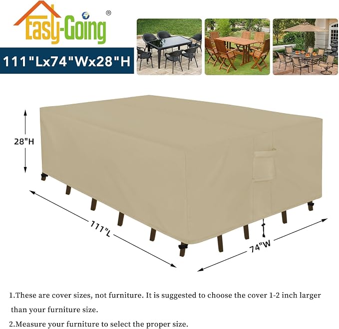 Easy-Going Rectangle Patio Furniture Cover Waterproof Outdoor Dining Table and Chair Cover Anti-UV Outside Sectional Sofa Set Covers (111"L x 74"W x 28"H, Camel) - Image 2