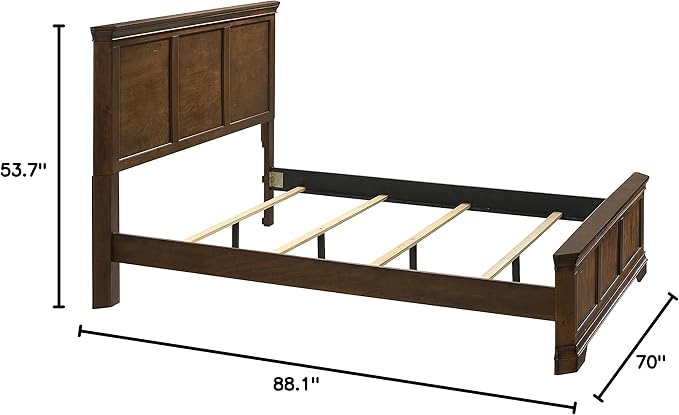 Roundhill Furniture Maderne Traditional Wood Panel Bed with Dresser, Mirror, Two Nightstands, Chest, Queen, Antique Walnut Finish