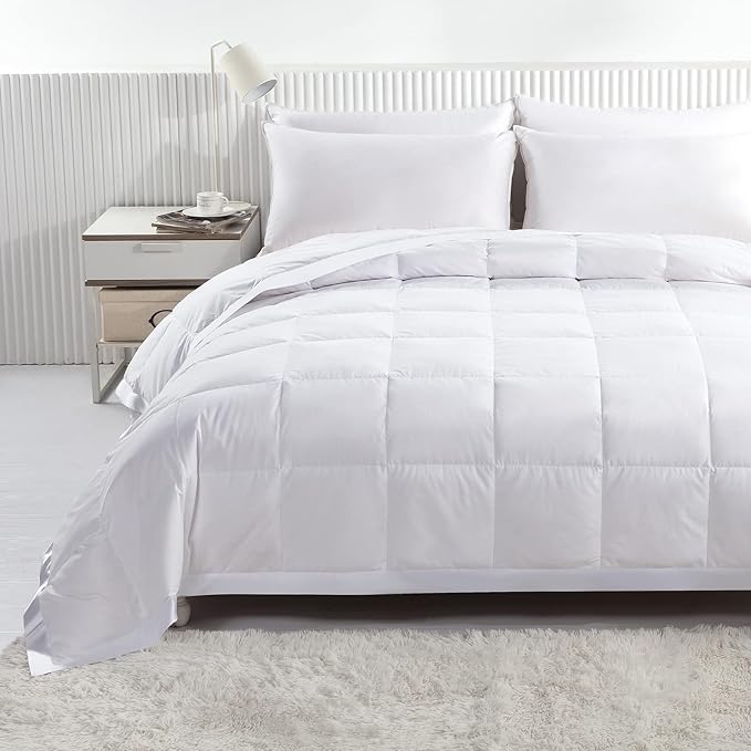 APSMILE Lightweight Down Feather Fibers Blanket, Summer Cooling Down Feather Fibers Comforter Full/Queen Size, Ultra-Soft Breathable Thin Bed Quilt Duvet with Satin Trim(Full/Queen, Cream White)