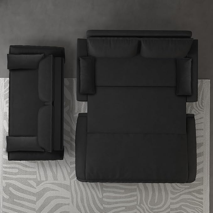 Rovibek 73" Pull Out Couch Queen Size, 3 in 1 Convertible Sleeper Sofa Bed, Velvet Convertible Sofa Bed, Futon Loveseat Sleeper for Living Room, Apartment, Black
