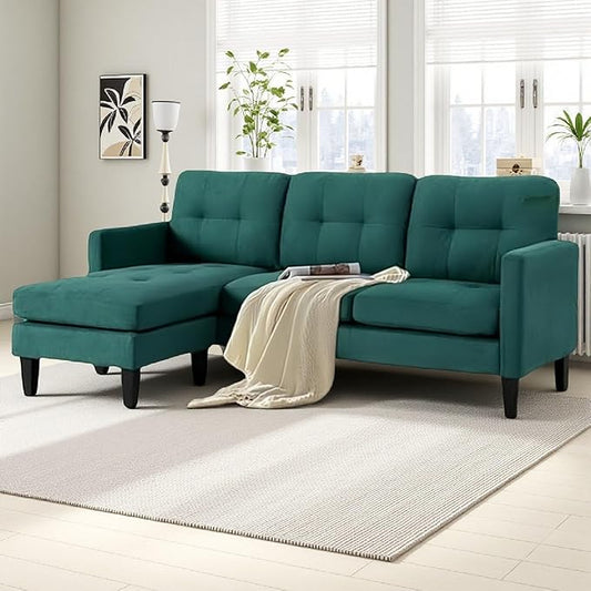 L Shaped Sectional Sofa with Movable Ottoman, Lounge Sectional Sleeper Sofa Couch for Apartment & Small Space, Small Couch for Living Room, Green