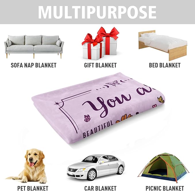 Christian Gifts for Women, Christian Floral Throw Blanket, Birthday Religious Gifts for Women Friendship, Inspirational Scripture Faith Gift for Friend, Sister, Mom, Daughter (50'' x 60'', Purple)
