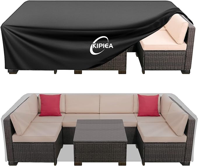 Kipiea Outdoor Furniture Covers Waterproof, 420D Heavy-Duty Patio Furniture Set Covers, No Tears Anti UV No Fading (90" L x 58" W x 28" H) by Kipiea