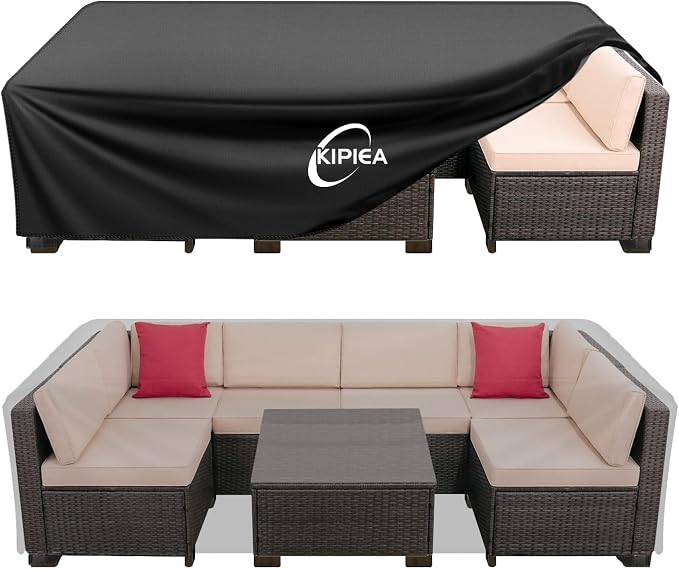 Kipiea Outdoor Furniture Covers Waterproof, 420D Heavy-Duty Patio Furniture Set Covers, No Tears Anti UV No Fading (90" L x 60" W x 28" H) by Kipiea