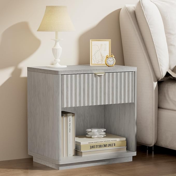 Nightstands Set of 2, Nightstand with Drawers Bedside Table End Table, Modern Fluted Nightstand Bed Side Table for Bedroom Living Room (Gray) - Image 3