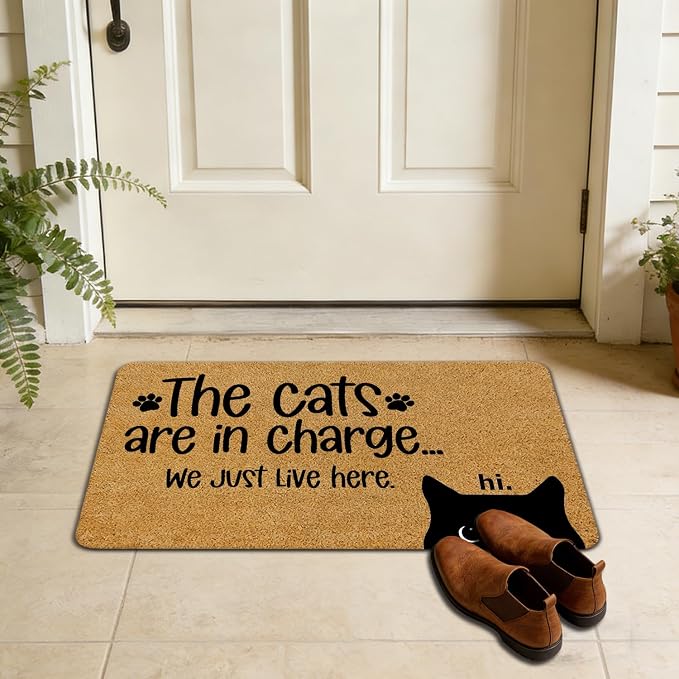 Funny Black Cat Faux Coir Door Mat Doormat for Front Door Indoor Outdoor Porch Entrance Entryway Outside Inside, The Cats are in Charge We Just Live Here Black Cat Welcome Mat, 17x30 Inches - Image 7