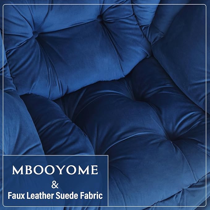 MBOOYOME Lazy Chair with Folding Ottoman, Modern Accent Armchair with Armrests and a Side Pocket & Foldable Footstool, Reading Chair for Living Room, Bedroom, Dorm & Office, Royal Blue