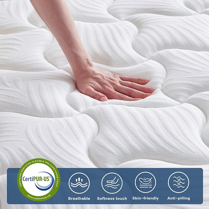 Queen Mattress 12-Inch - Hybrid Memory Foam Mattress for Back Pain Relief, Pocket Springs and Motion Isolation, CertiPUR-US Certified, Fiberglass Free, Queen Size Mattress in a Box