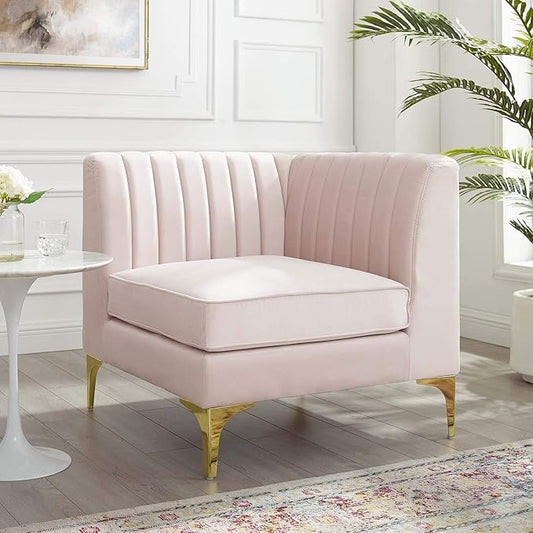 Modway EEI-3983-PNK Triumph Channel Tufted Performance Velvet Sectional Sofa Corner Chair, Pink