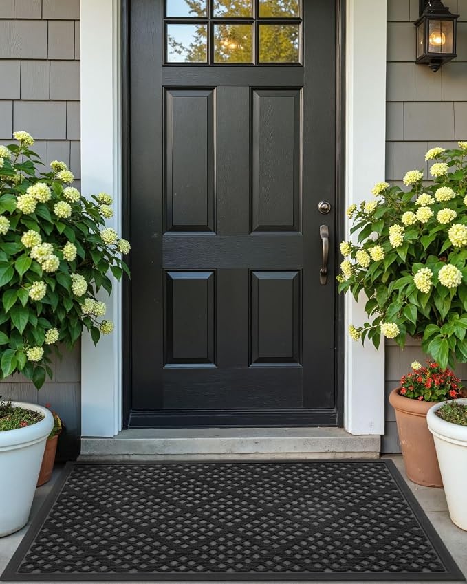 DEXI Front Door Mat Outside Entrance, 2x3 ft Entryway Rubber Back Doormat Heavy Duty, Non Slip Low Profile Welcome Entry Mats for Inside House Floor Exterior Patio, Black - Image 8