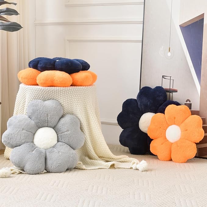 Flower Pillow, Flower Shaped Pillow Decorative Throw Pillows for Bed Couch, Cute Daisy Pillow Dorm Decor Floor Seating Cushion (Grey, 15 Inches)