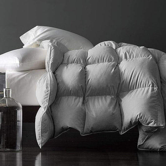 Royoliving Premium Feathers Down Duvet Insert Comforter Twin Size Gray All Season Medium Warmth Grey 100% Cotton Cover with Corner Tabs (68x90, 35 oz)