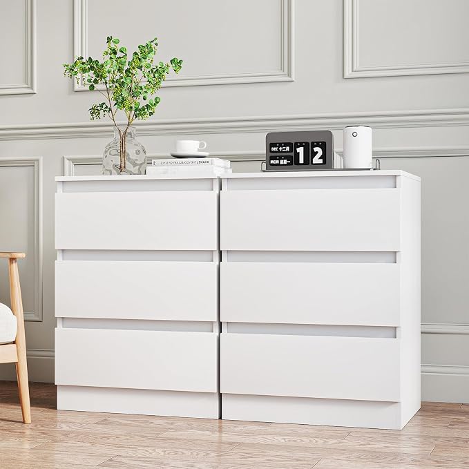 White Nightstand with 3 Drawers,Modern Tall Bedside Table with Storage for Bedroom,End Side Table with No-Handle Design for Living Room - Image 9