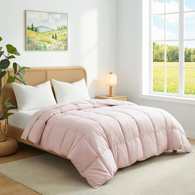 Joysoul Goose Feathers Fiber Comforter - Lightweight Ultra Soft Fabric Cover Breathable White Down Feather Fill, Pink King Size Duvet Insert (104" X 88")