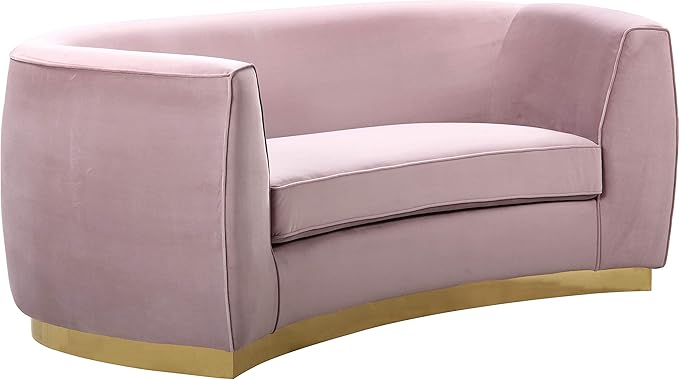 Meridian Furniture Julian Collection Modern | Contemporary Velvet Upholstered Loveseat with Stainless Steel Base in Rich Gold Finish, Pink, 70" W x 34" D x 28" H