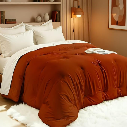Comforters Twin Size, All Season Quilted Bed Comforter, Ultra-Soft Down Alternative Duvet Insert with 4 Tabs, Lightweight Bedding Blanket - Machine Washable, Burnt Orange