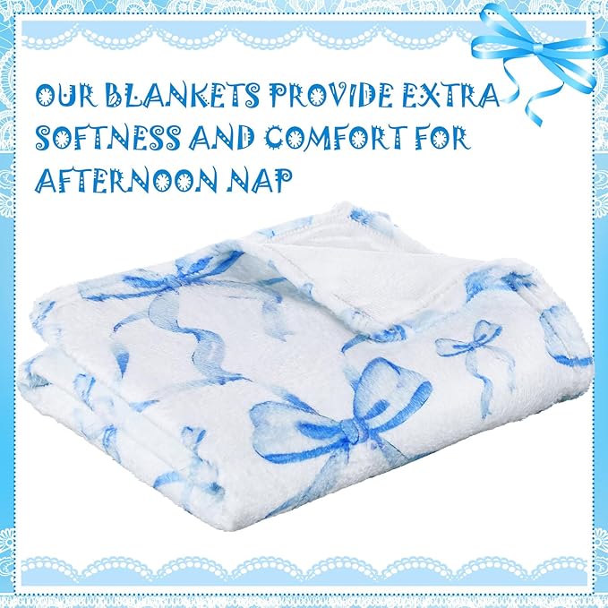 Buryeah Blue Bow Throw Blanket Valentine's Day Galentines Day Gifts Preppy Blanket Coquette 50 X60 Flannel Soft Cute Bow Lightweight Aesthetic Room Decor for Women Friends for Sofa Couch Travel Bed