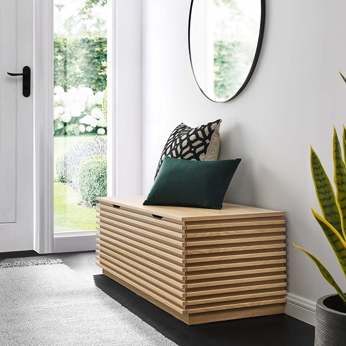 Modway Render 47" Wood Grain Storage Bench in Oak - Image 9
