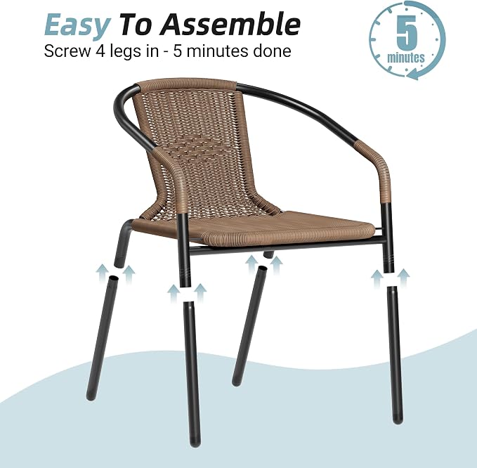 Amopatio Outdoor Dining Chairs Set of 6, Stackable Outdoor Patio Chairs, Rattan Patio Chairs Set of 6, for Porch, Deck, Yard, Garden, Poolside, Bistro, Restaurant, 6 Pack, Brown - Image 7