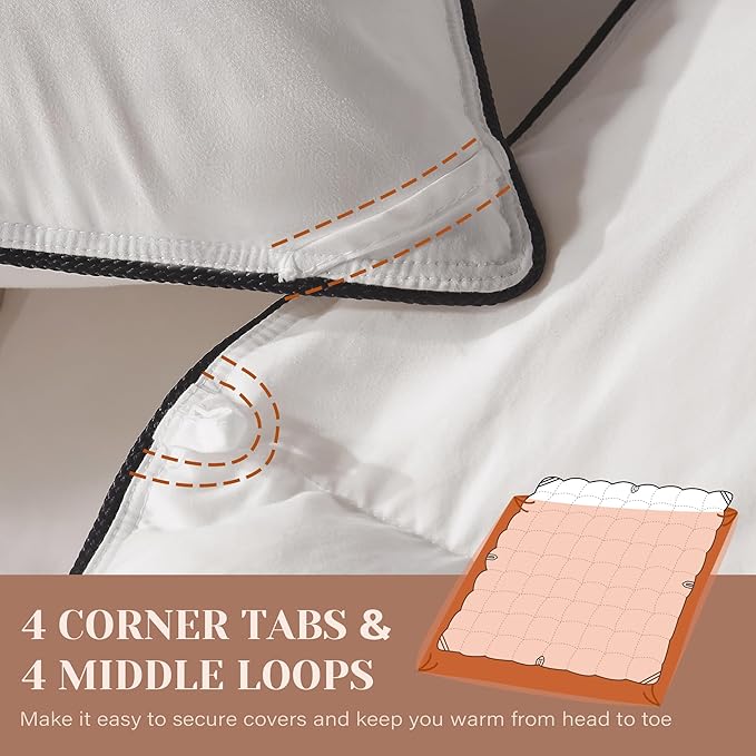 Goose Feather Down Fiber Cotton Comforter Queen Size, Ultra-Soft Duvet Insert, Hotel Collection White Quilted Comforter, All Season Bedding Comforter with 8 Corner Loops, 90x90 Inch