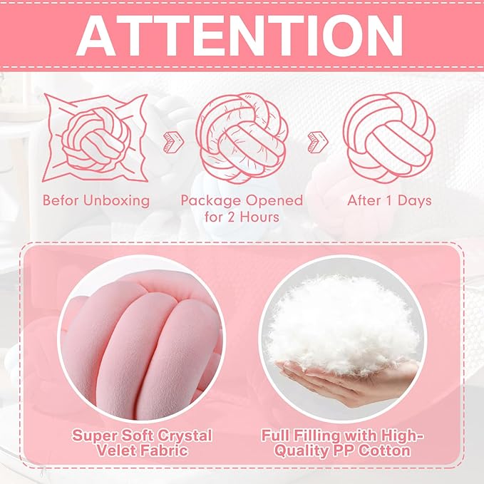 Namalu 2 Pcs Soft Knot Pillow Ball, Decorative Round Throw, Soft Knotted Plush Pillows, Handmade Stuffed Ball Pillows Cushion for Bedroom Sofa Couch Home Decor(10.6 Inches,Light Pink)