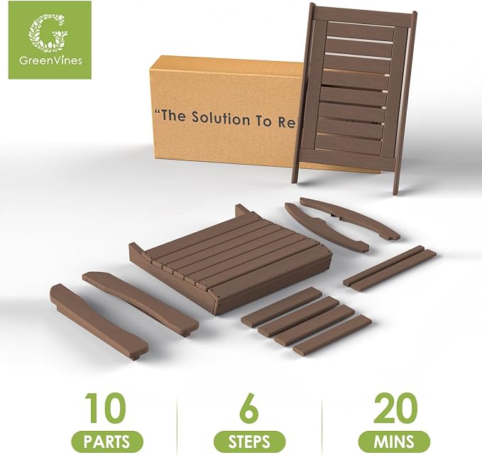 GREENVINES Outdoor Rocking Chairs | Porch Rocker | HDPE Plastic | Wood Grain | Oversized Rockers | High Back | Big & Tall | Ladder Back | Dark Brown | for Patio Outside - Image 8