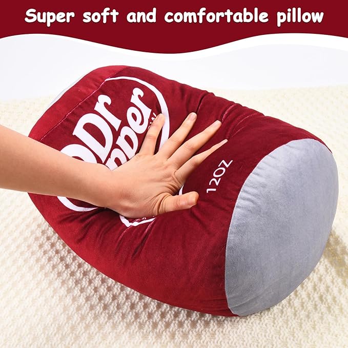 Dr Pepper Pillow Plush, Soda Can Shaped Throw Pillow, Funny Food Plush Cushion, Soft Decorative Pillow for Couch Bed Office, Funny Pillow for Any Occasion, Cute Aesthetic Room Decor for Kids & Adults