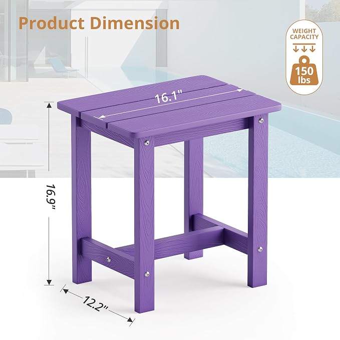 LUE BONA Outdoor Side Table Set of 2, HDPS Small Outdoor Table, Adirondack Side Table, Outside End Table for Patio, Porch, Deck, Pool, Weather Resistant/Easy Maintenance, Purple - Image 3