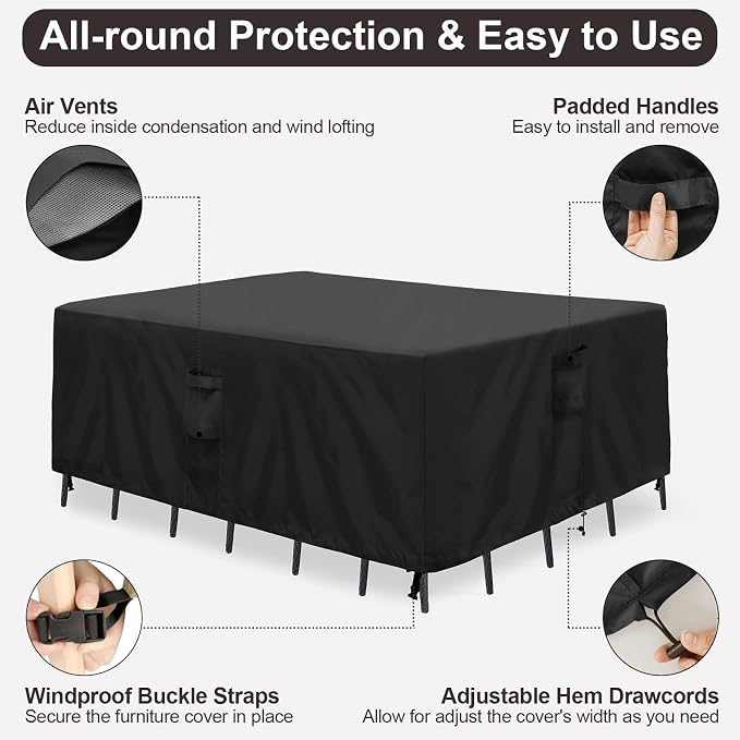PureFit Patio Furniture Covers, Outdoor Table Furniture Cover Waterproof Rectangle, Patio Sectional Couch Set Cover for Deck, Lawn and Backyard, UV Resistant, 90"L x 64"W x 28"H, Black - Image 5