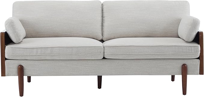 Christopher Knight Home Arboris Modern Rubberwood Frame, Fabric Upholstered Loveseat, Living Room/Bedroom/Apartment Couch/Sofa with Toss/Back Pillows and Removable Cushions, Beige+Light Walnut