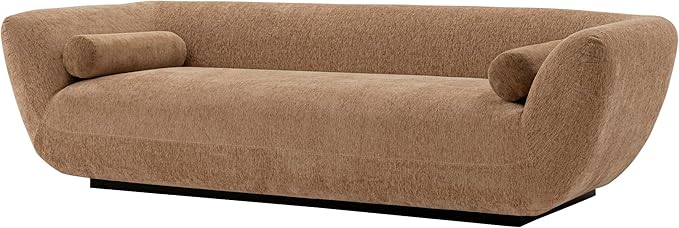 Manhattan Comfort Ulka 96-Inch Contemporary Boucle Sofa for Living Room with Premium Pine Wood Frame, Metal Base, High-Density Foam Padding & 2 Bolster Pillows, Light Brown