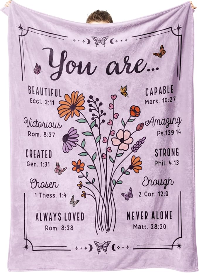 Christian Gifts for Women, Christian Floral Throw Blanket, Birthday Religious Gifts for Women Friendship, Inspirational Scripture Faith Gift for Friend, Sister, Mom, Daughter (50'' x 60'', Purple)