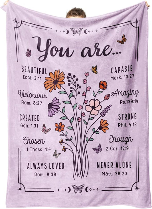 Christian Gifts for Women, Christian Floral Throw Blanket, Birthday Religious Gifts for Women Friendship, Inspirational Scripture Faith Gift for Friend, Sister, Mom, Daughter (50'' x 60'', Purple)