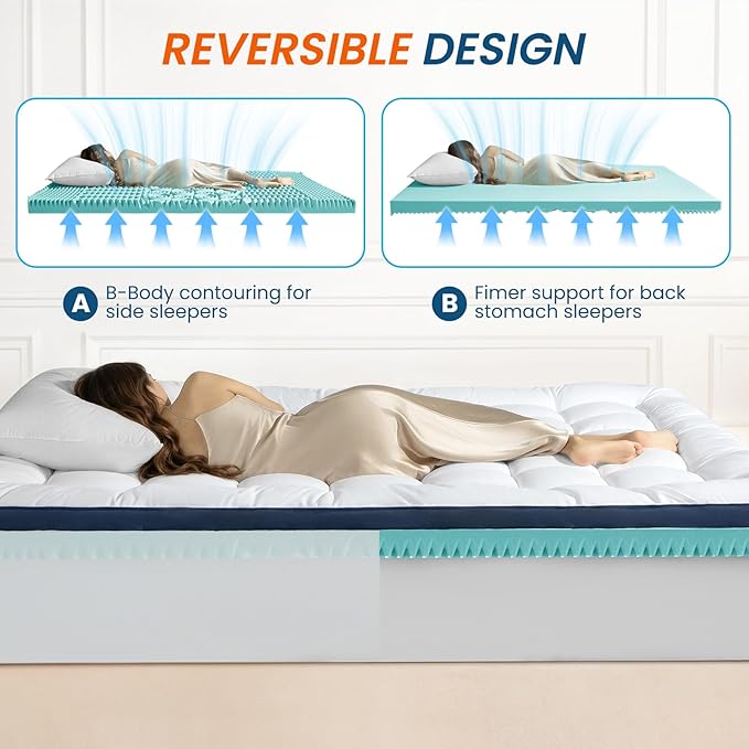 4 Inch Dual Layer Memory Foam Mattress Topper - 2 Inch 1000GSM Fluffy Soft Pillow Top Mattress Pad Cover and 2 Inch Cooling Gel Memory Foam for Back Pain Relief, with 8-21" Deep Pocket (King,78"x80")