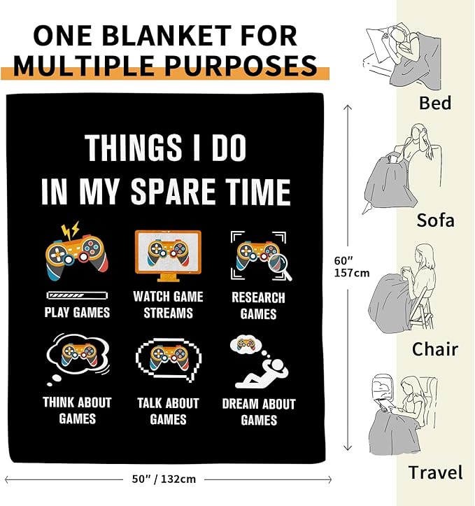 Gamer Gifts for Men Boys Girls, Flannel Soft Gaming Blanket, Gaming Equipment Accessories Stuff for Teen Boys Gift - 50" x 60"