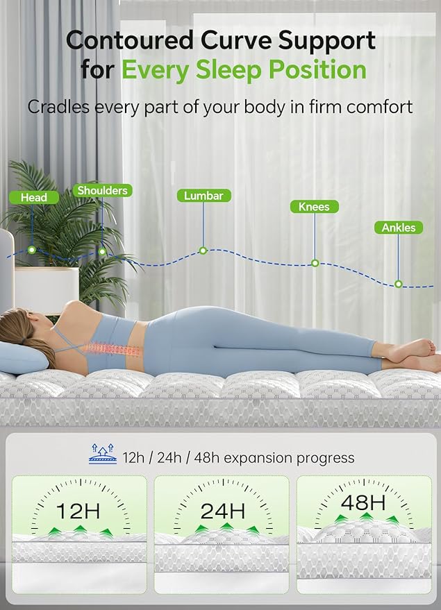 BEDELITE King Mattress Topper 3 Inch Thick Mattress Pad, Plush Pillow Top Bed Cover with Elastic Deep Pockets Up to 6-24 Inch for Pressure Relief, Shredded Memory Foam Filling (White)